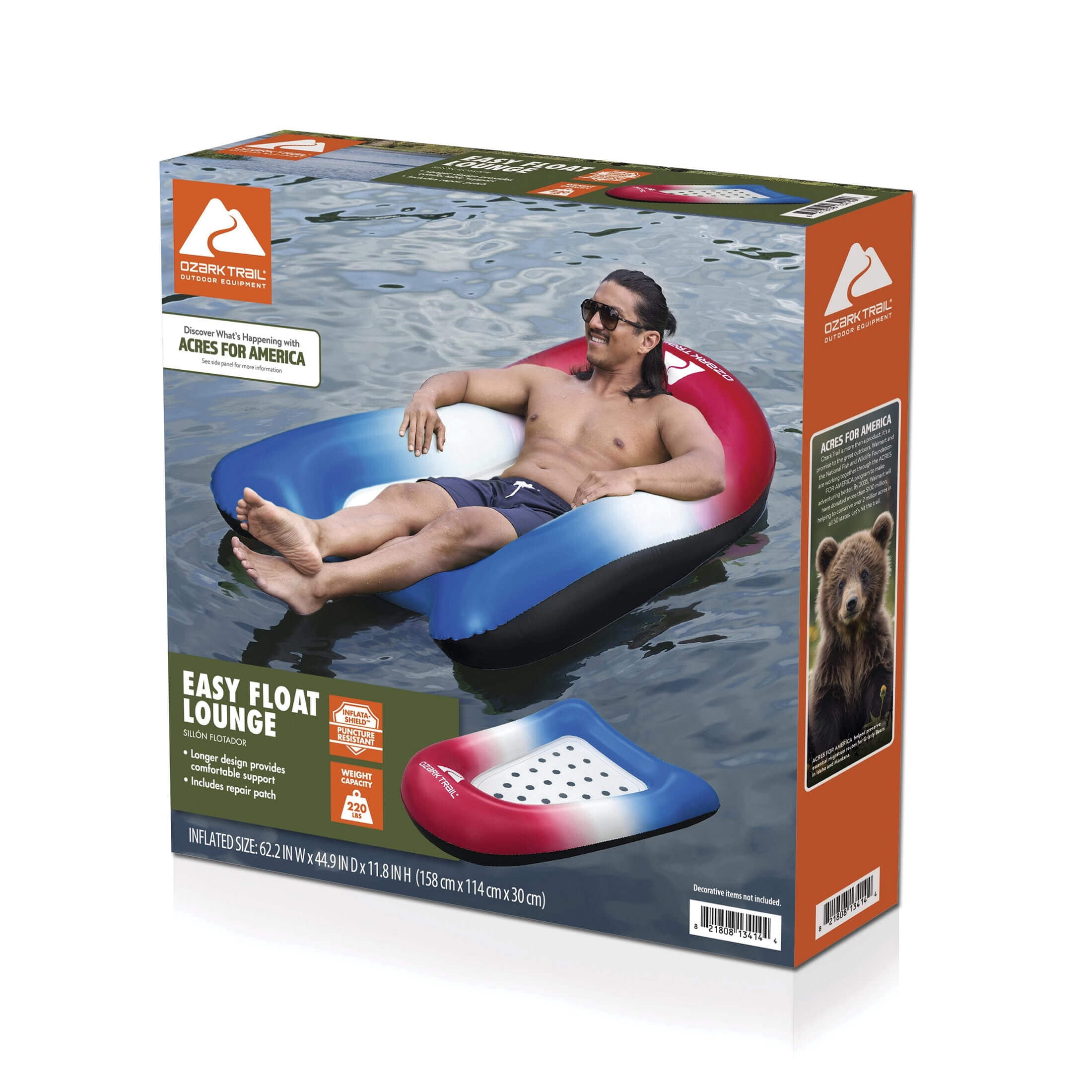 (4 pack) Ozark Trail Easy Float Inflatable Lounge, Patriotic