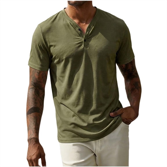 Posijego Men's V Neck Button T-Shirts Solid Color Short Sleeve Shirt for Men Summer Tops Plain Basic Tee Shirts