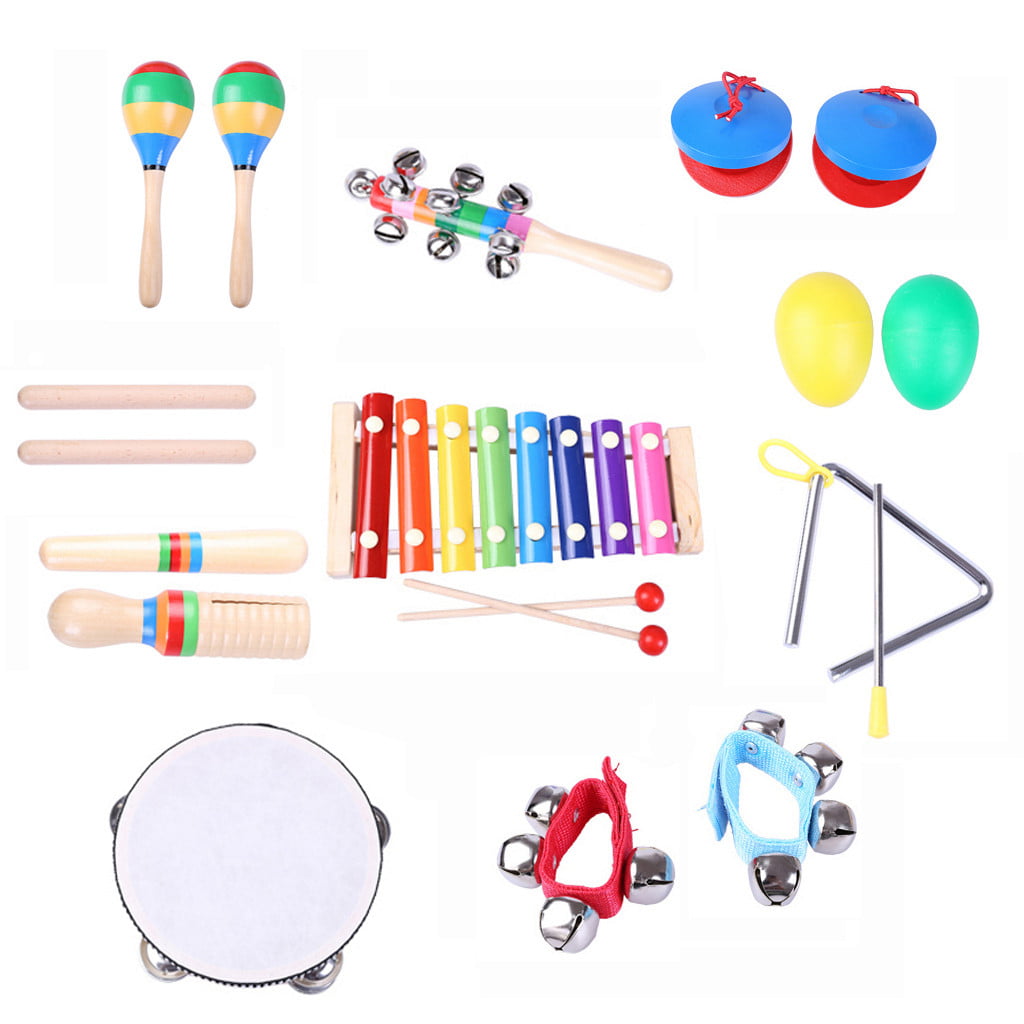 18PCS Children Wooden Percussion Musical Instruments Set Music Educational Toys 