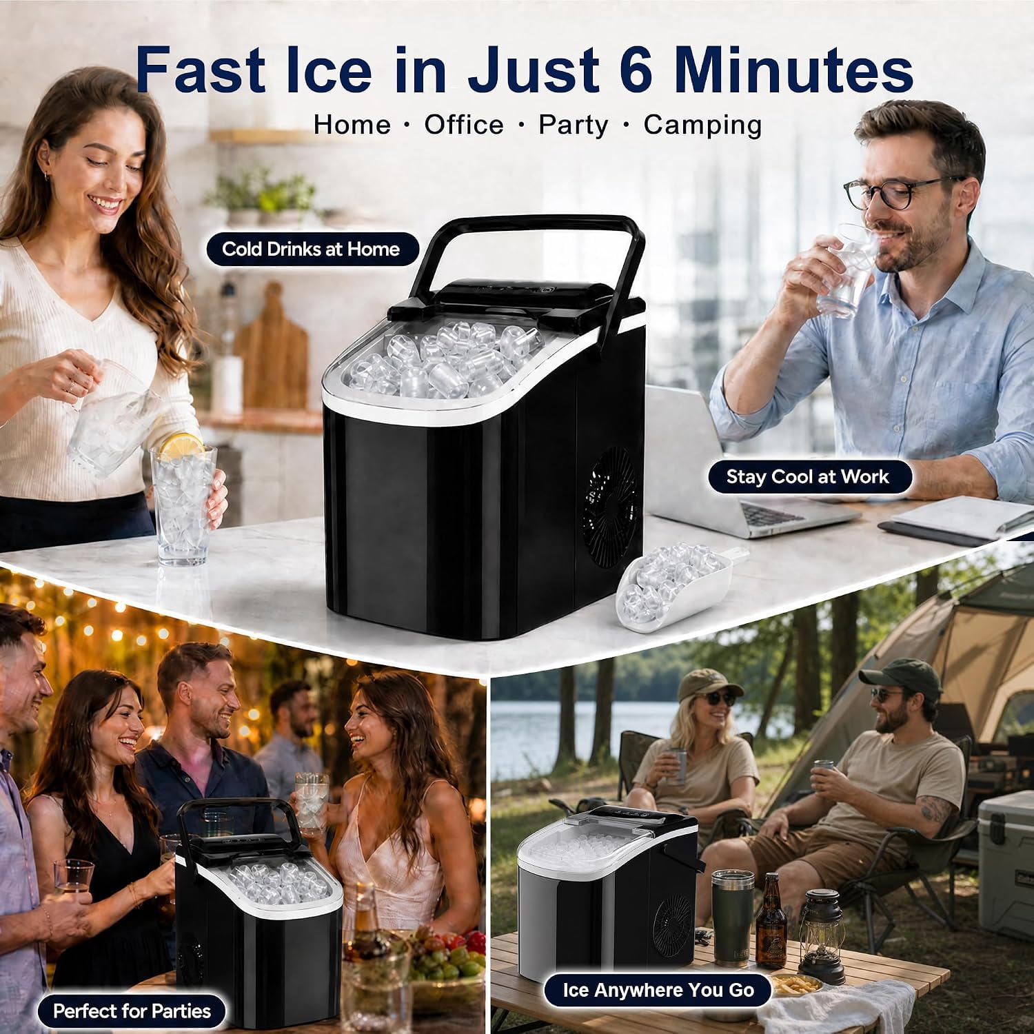 Countertop Portable Bullet Ice Maker Machine, 26lbs Daily Output, 6 Mins Fast Ice Production, One Touch Operation Auto Self Clean for Home Office RV Dorm Bar