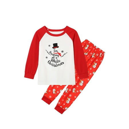 

Binpure Christmas Family Pajamas Set Letter Print Tops+Snowman Print Pants