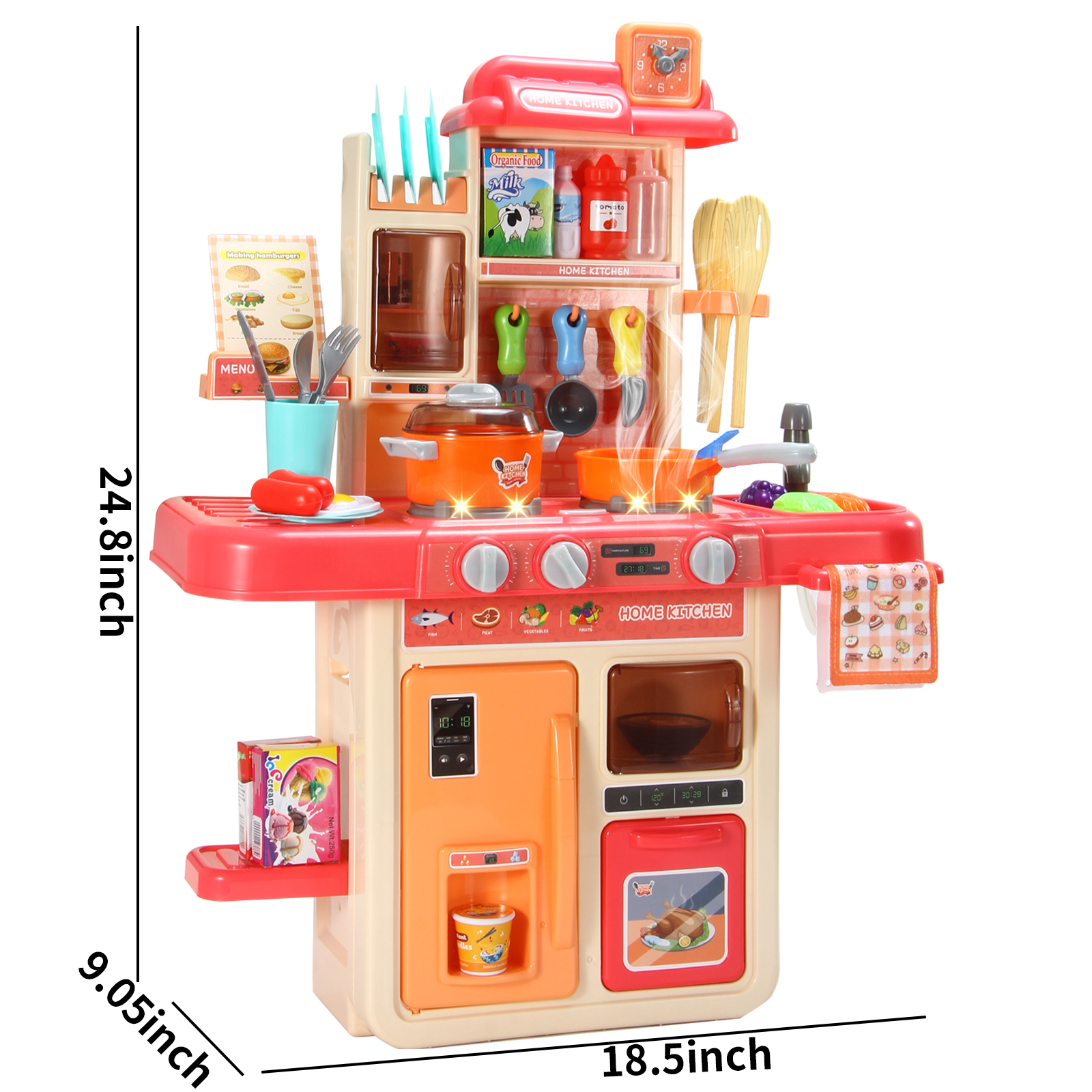 NETNEW 45 PCS Kitchen Playset Kids Kitchen Toys for Girls 3-6 Years with Realistic Lights and Sounds,Pretend Food Steam Play Food Accessories