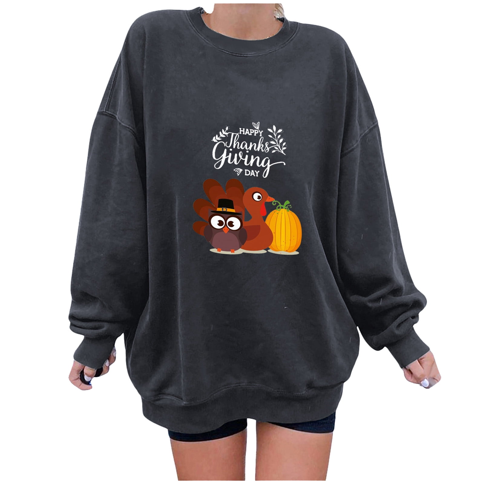Funny Thanksgiving Day Womens Crew Neck Long Sleeve Tshirts Tops 