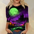 thumbnail image 7 of Women's Fall Halloween 3/4 Sleeve Crew Neck Shirt Vintage Graphic Tee Funny Family Party Matching Holiday Tops, 7 of 7