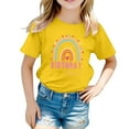 thumbnail image 1 of NINGMENG Hauts et T-Shirts pour Filles Préadolescentes, Imprimé Arc-en-Ciel, Col Rond, Manches Courtes, Hauts de Fête, Chandail, Mode Urbaine, Jaune, 10-11 Ans, 1 of 3
