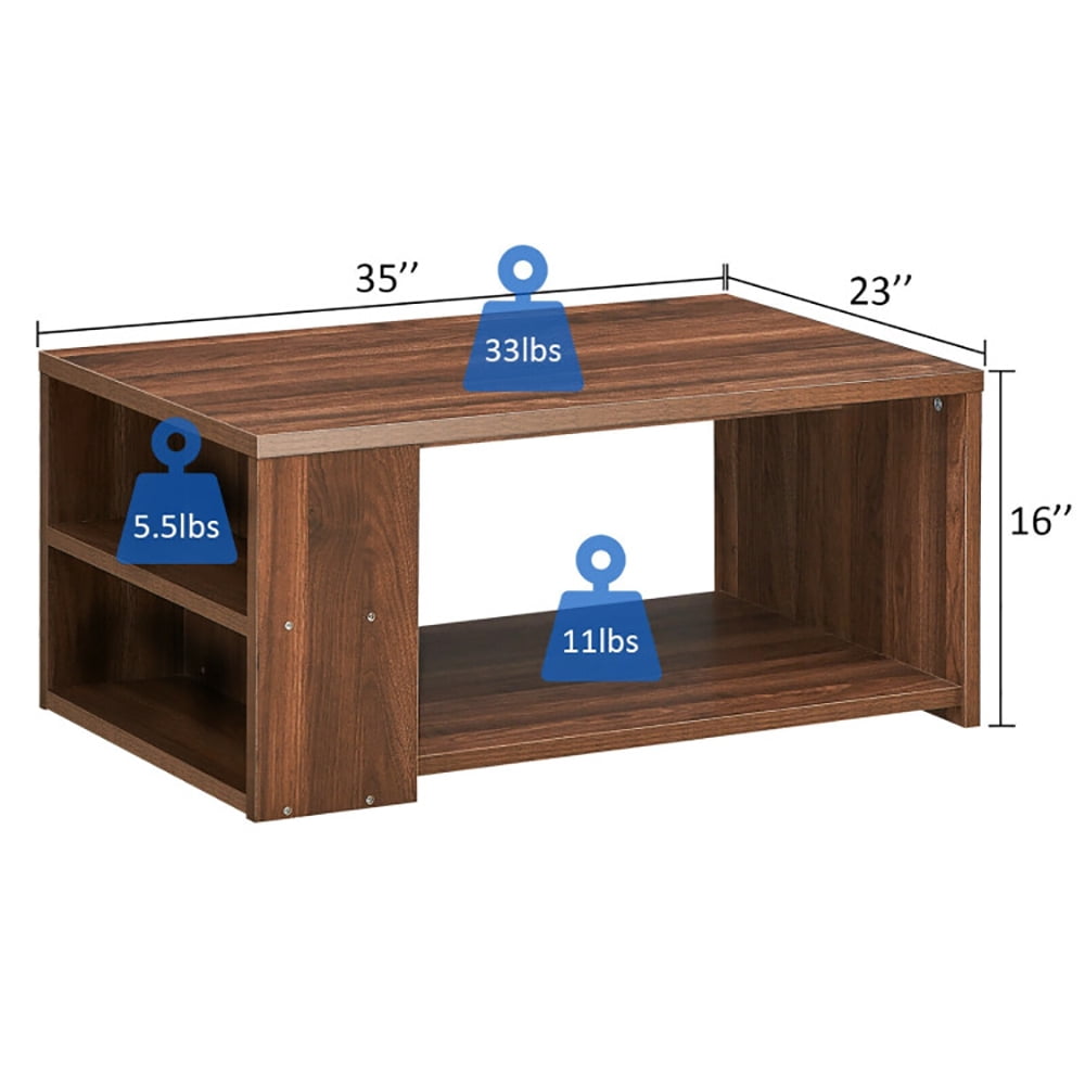 Finihen Coffee Table, Sofa Side Table with Storage Shelves, for Living Room, Reception Room, Office, Walnut Finihen Coffee Table, Sofa Side Table with Storage Shelves, for Living Room, Reception Room, Office, Walnut