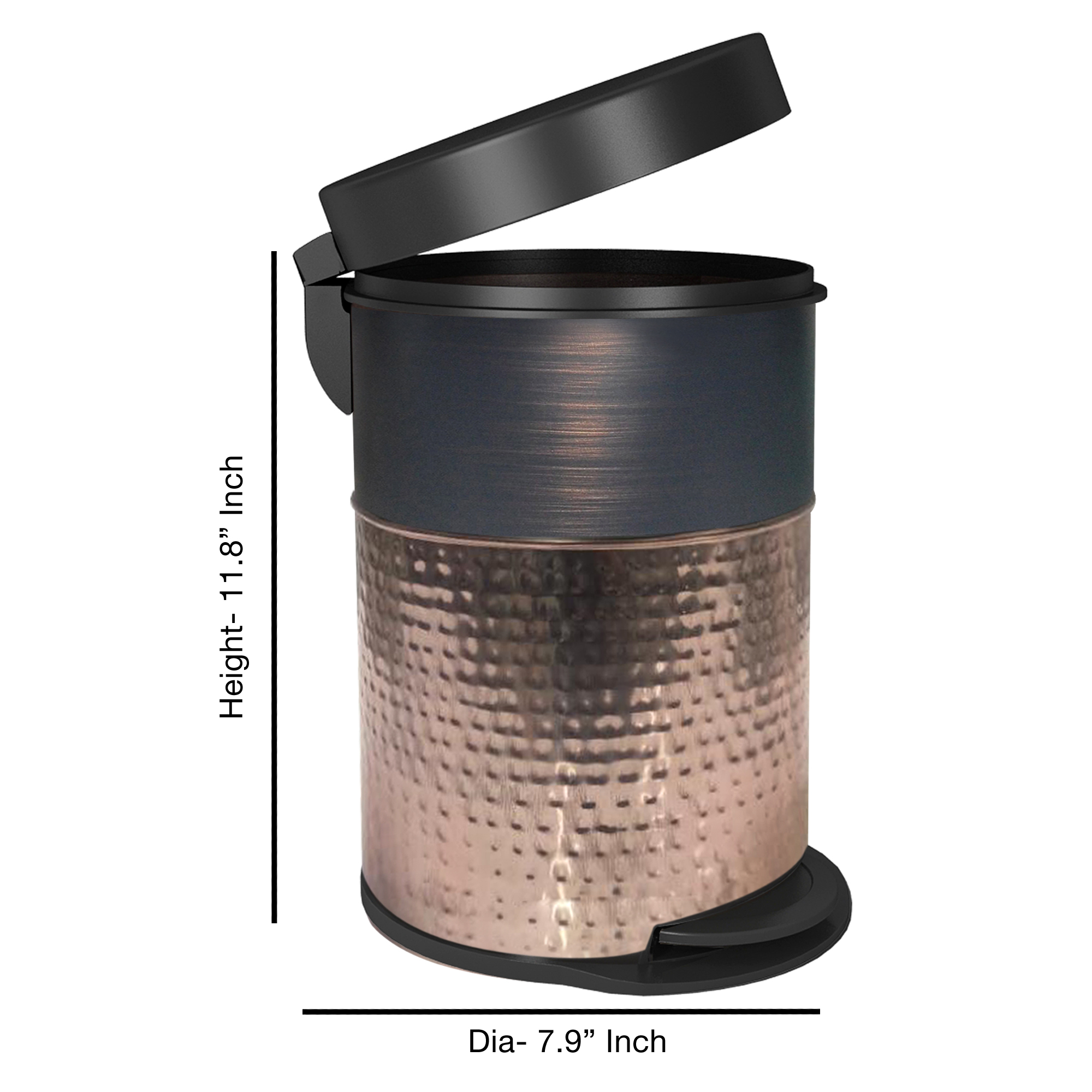 nu steel 5 Liter Round Small Metal Step Trash Can Wastebasket, Garbage Container Bin - for Bathroom, Powder Room, Bedroom, Kitchen, Craft Room, Office - Removable Liner Bucket - Copper/ORB- STP-05