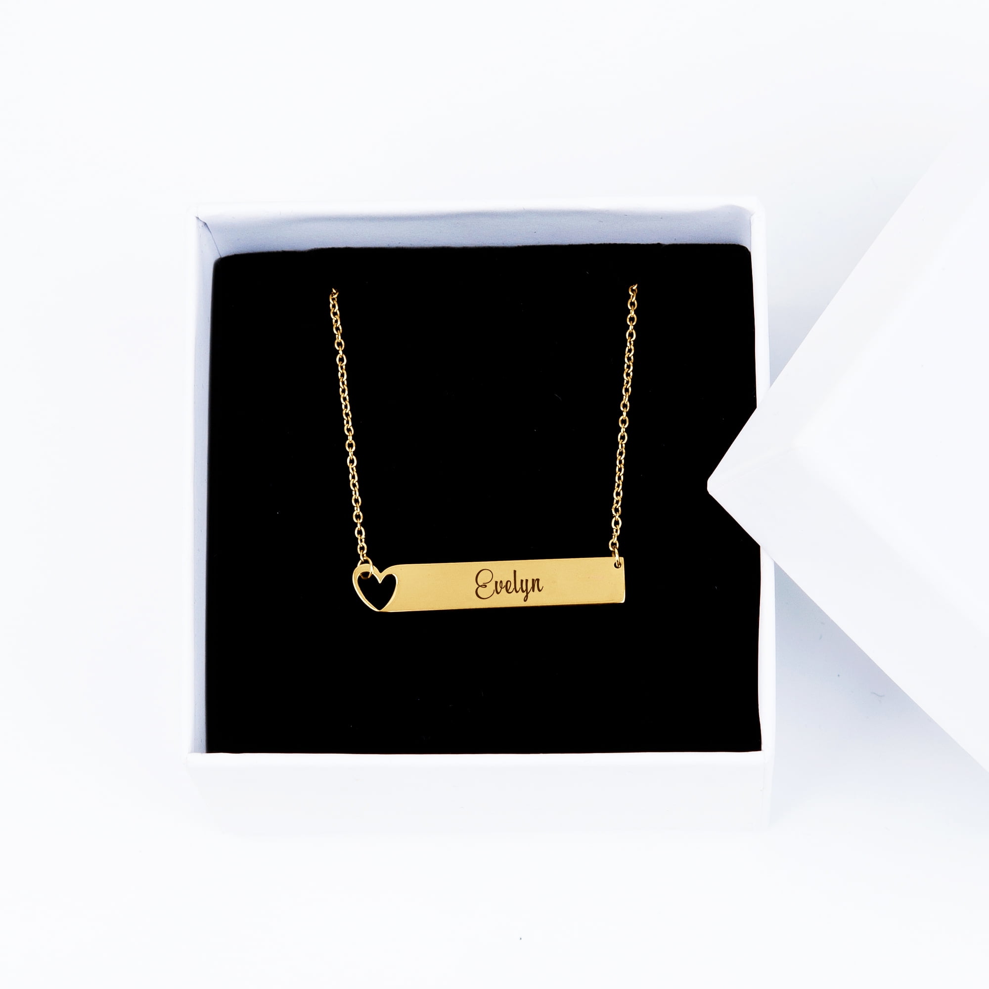 Personalized Bar Birthday Day Name Necklace Heart Custom Gift for Mom Women's Heart Bar Name Necklace Stainless Steel Gift for Girlfriend Fiancee Engravable Couples Free Gift Box Ships Next Day