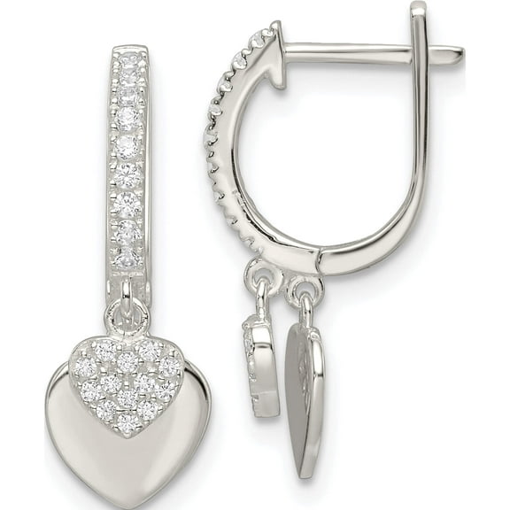 Sterling Silver Polished Cz Dangle Hearts Hinged Hoop Earrings (21.6 X 8) Made In Thailand qe16437
