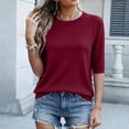 thumbnail image 2 of Lmnyox Summer T Shirt for Women Solid Color Half Sleeve Round Neck Tee Shirt Trendy Loose Ribbed Knit Basic Tops, 2 of 7