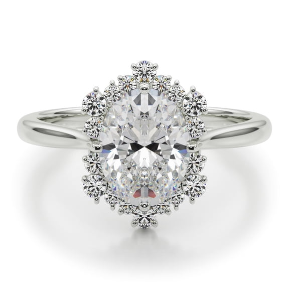 Lina Jewel 2.24 Ct Oval Cut Diamond Halo Solitaire Engagement Rings for Women's - 14K White Gold Plated - Lab-Created Simulated Diamonds for Her - Wedding Rings with Prong Setting for Women's