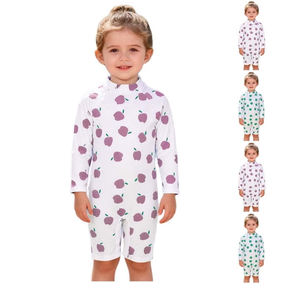 NAISIBABY Boys Girls Rash Guard Swimsuit (0-4T), Long Sleeve Sun Protection Cute Prints Quick Dry Toddler Beach Sports Bathing Suit Purple 2T
