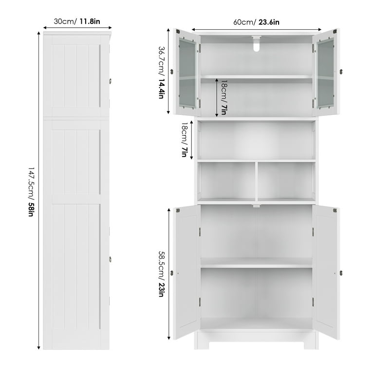 Homfa 58 Tall Bathroom Cabinet with Doors and Shelves Kitchen Hutch Linen Cabinet White