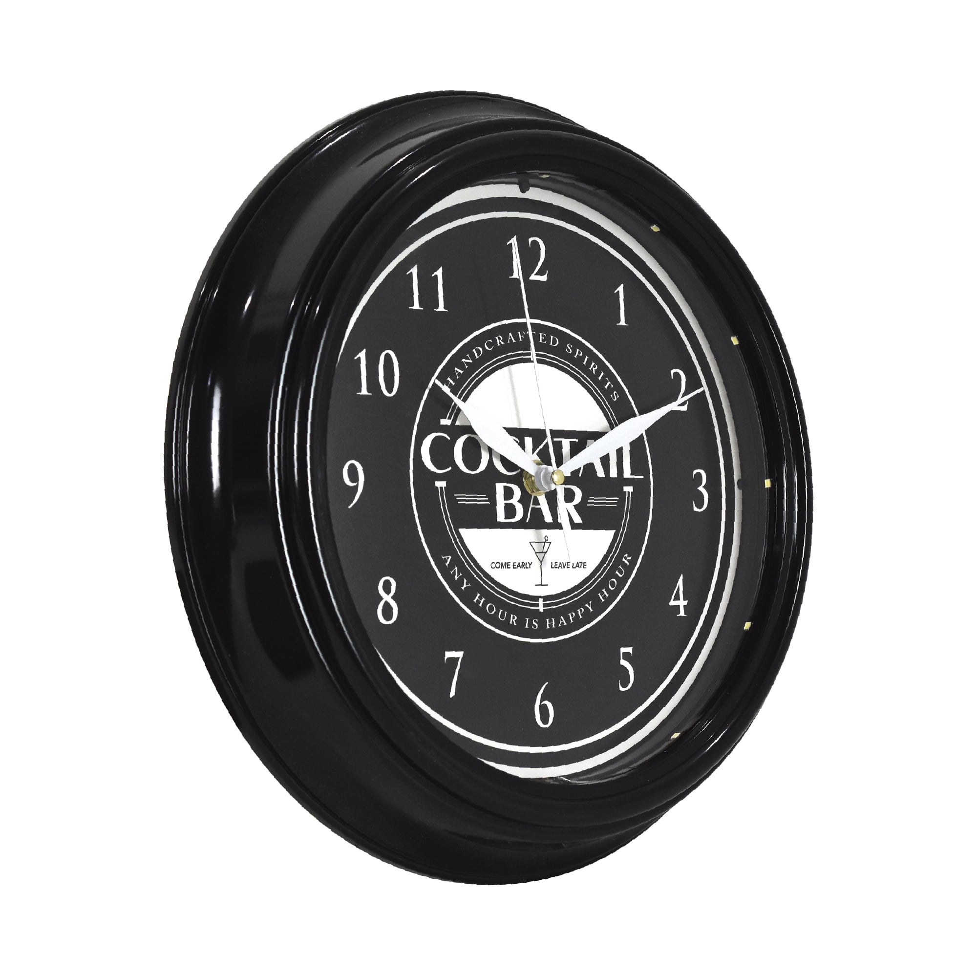 American Art Decor Cocktail Bar LED Wall Clock - 12" Modern Wall Clock for Home, Happy Hour Bar Decor, Wall Clock for Living Room, Office, Game Room, Mancave, Garage (Black/White)