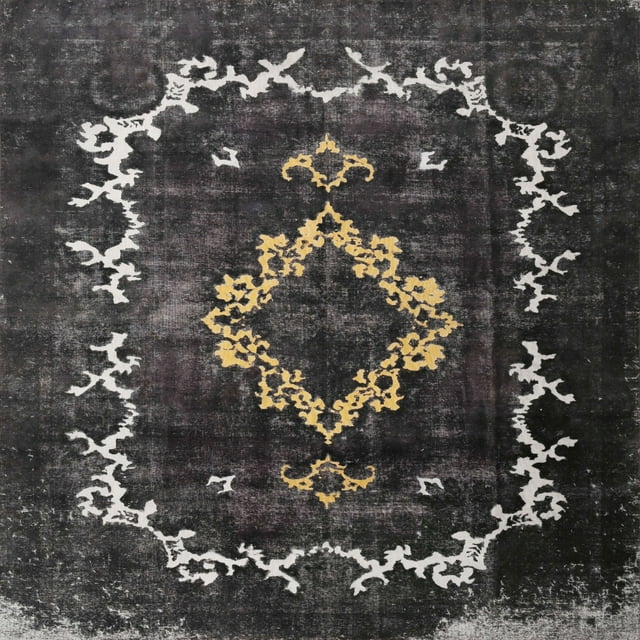 Ahgly Company Indoor Square Traditional Charcoal Black Persian Area Rugs, 6' Square
