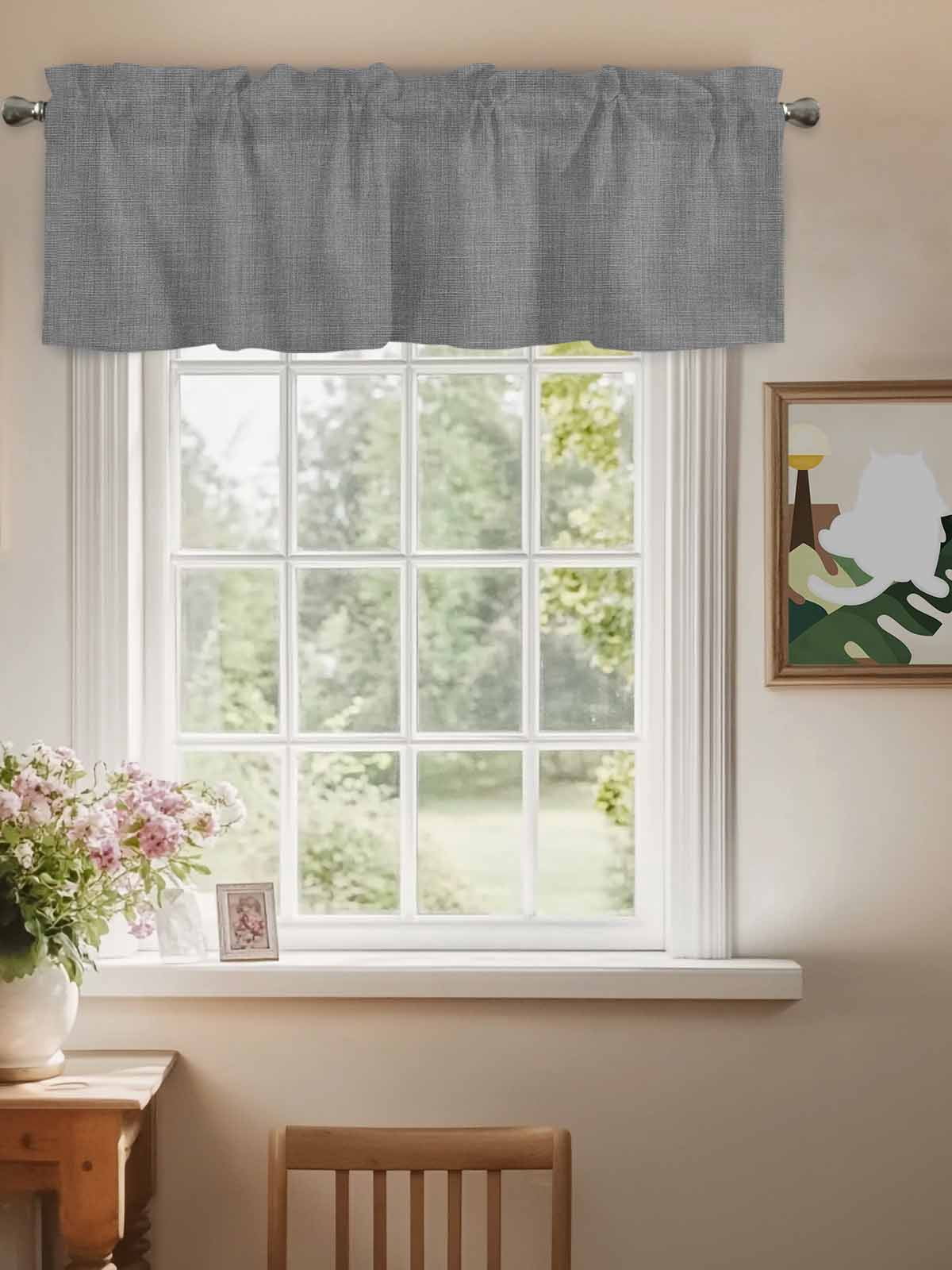 Valances for Windows Dark Grey Linen Rod Pocket Cafe Window Treatments Valance Curtains for Kitchen Bathroom Laundry Basement Windows 60"x18"
