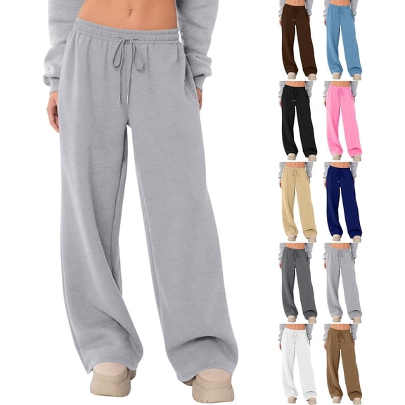 Wide Leg Sweatpants Women Baggy Comfy Fleece Low Rise Sweatpants Soft Drawstring Yoga Pants with Pockets Casual Joggers