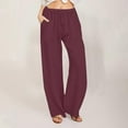 thumbnail image 2 of QATAINLAV 2025 Summer Beach Pants for Women Casual Drawstring Loose Fit Palazzo Pants Solid Elastic Waist Wide Leg Trousers with Pockets Wine XL Mothers Day Gifts, 2 of 9