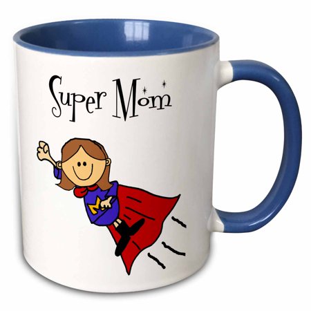 3drose, Funny Cool Super Mom Mother Suerhero Mothers Day Cartoon, 15oz Two-tone Blue Mug