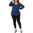 thumbnail image 2 of Agnes Orinda Women's Plus Size Valentines Day Top Double Layers Lace Long Sleeve V Neck Sheer Casual Blouse 2X Royal Blue, 2 of 6