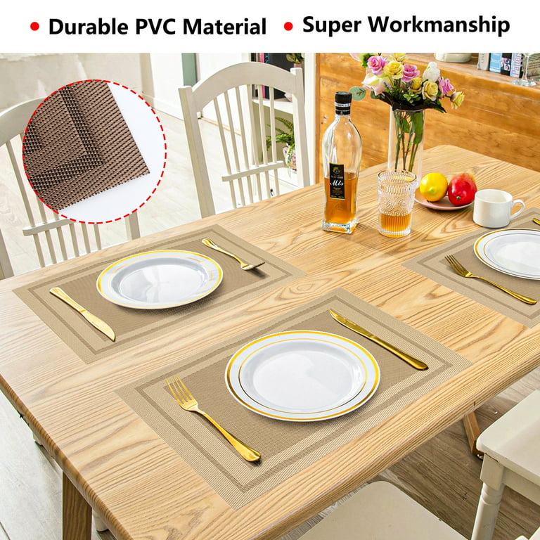 Skycase Placemat Set of 6,PVC Table Placemats,Non-Slip Dining Table Mats,  [Heat-Resistant][Washable] Kitchen Table Place Mats for Home Kitchen Party
