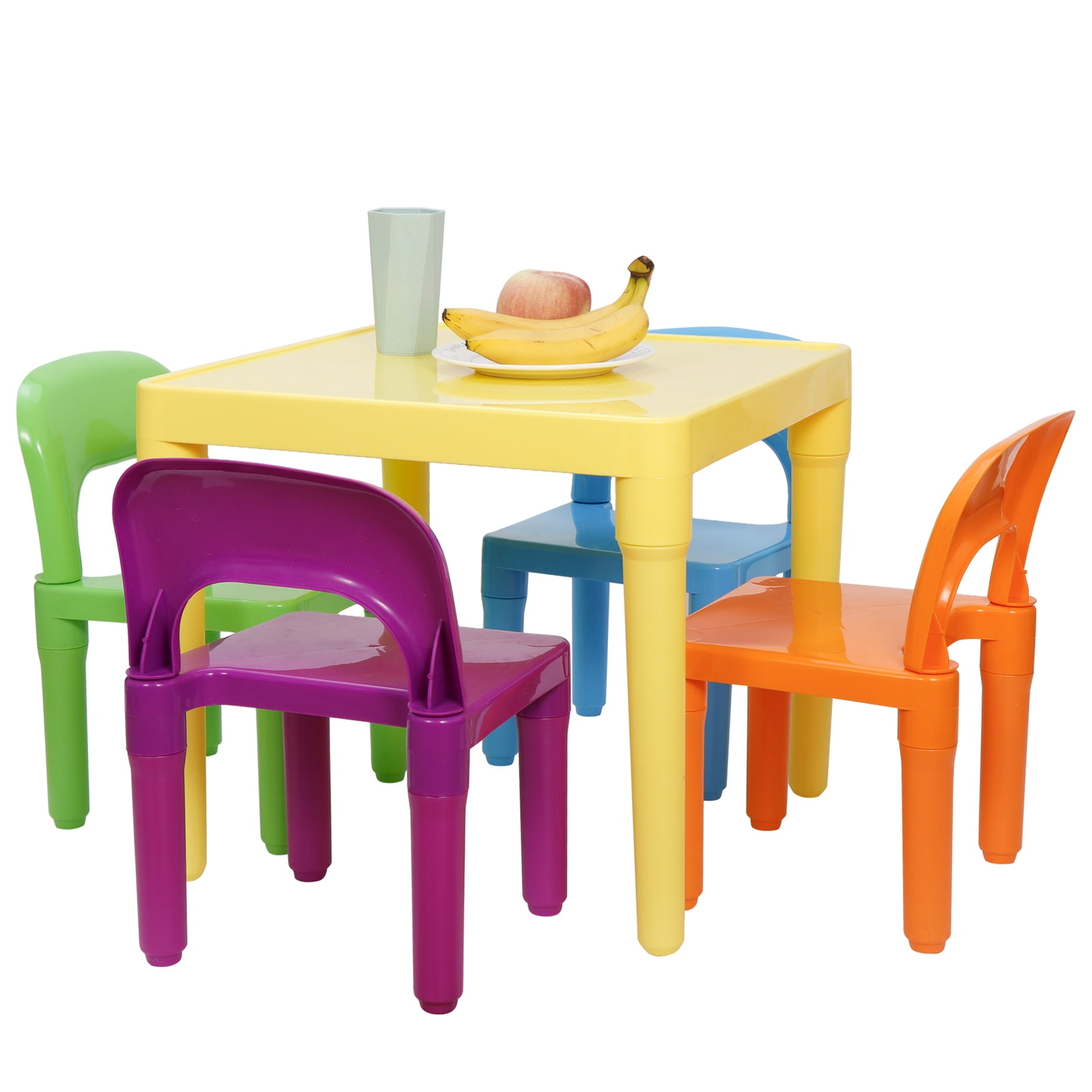 Favory Kids Table and 4 Chair Set, Yellow Table with Chairs - Sturdy Toddler Activity Table for Playtime, Arts, Crafts, Reading, and More - 5-Piece Children’s Furniture for Daycare Playroom