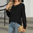 thumbnail image 4 of ATOYSOY Loose Shirts for Women Trendy Casual Cotton Linen Outwear Fall Long Sleeve Tees Solid Color Tops Dressy Tunic Round Neck Pleated Pullovers Black L, 4 of 8