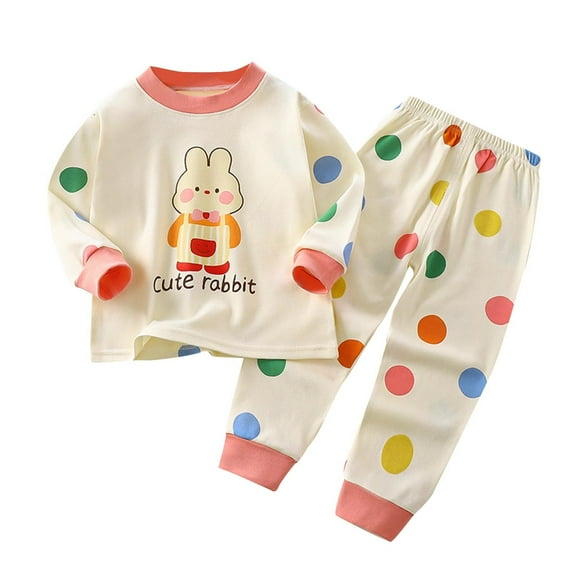 Enjoytime 0-4 Years Kid Baby Boys Girls Clothes Cartoons Cotton Long Sleeve Tshirt Tops Pants Unisex 2Pcs Fall Winter Pajama Set on Clearance