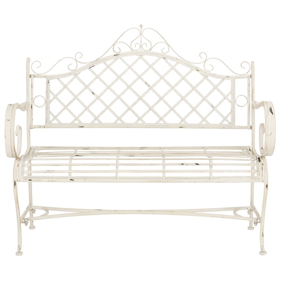 SAFAVIEH Abner Outdoor Patio Wrought Iron Garden Bench, Antique White