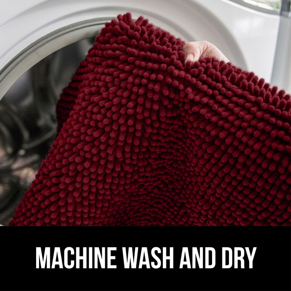 GORILLA GRIP Chenille Bath Rug 30x20, Rubber Backing Quick Dry Washable Microfiber Mats, Burgundy