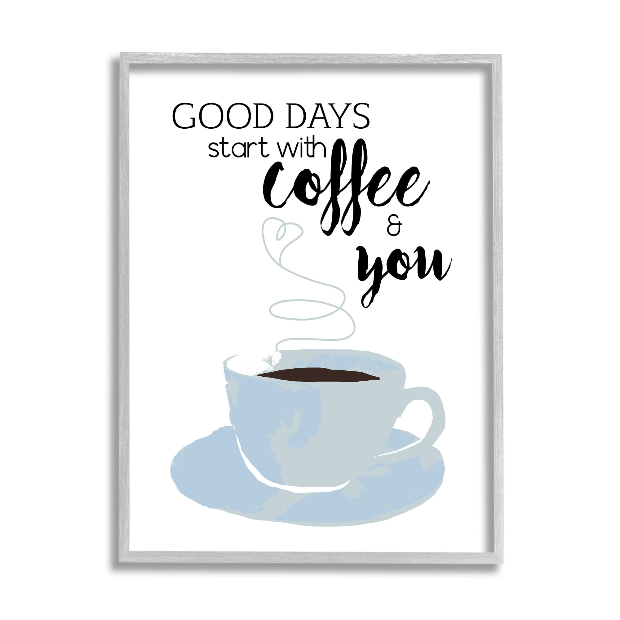Stupell Industries Good Days Coffee & You Romantic Kitchen Morning Graphic Art Gray Framed Art Print Wall Art, Design by Daniela Santiago