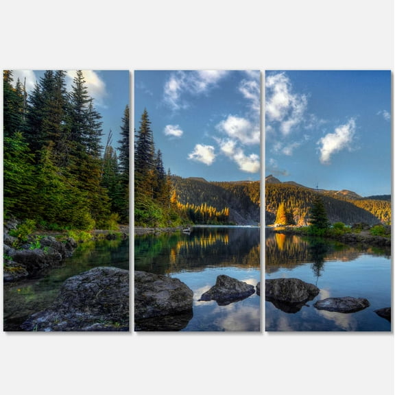 Designart 'Mountain Lake Surrounded by Trees ' Landscape Canvas Art Print