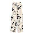 thumbnail image 6 of WTOBBY Women's Floral Print Wide Leg Pants with Pockets, High Waist Drawstring Loose Casual Trousers for Spring and Summer Season,Beige L, 6 of 6