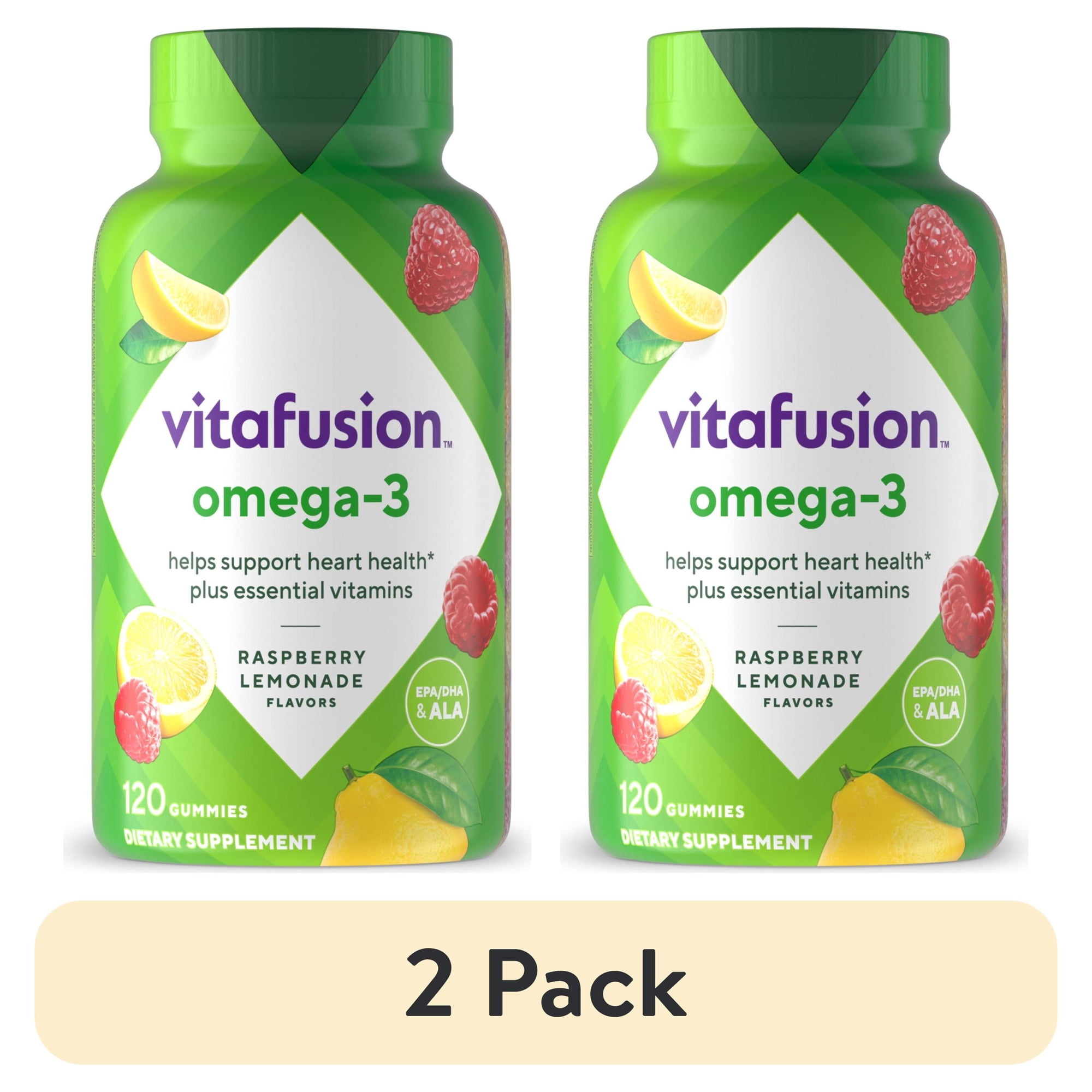 (2 pack) vitafusion Omega-3 Gummy Vitamins, Berry Lemonade Flavor Heart Health Vitamins(1), 120 Count