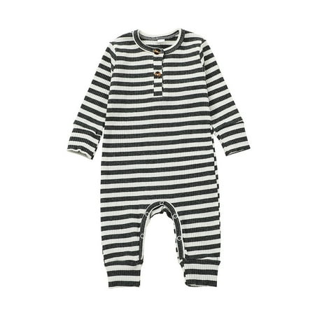 

Fanvereka Baby Romper Long Sleeve Round Neck Crotch Button Stripes Print Loose Fall Jumpsuit for Boy Girl Spring / Fall / Winter