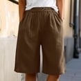 thumbnail image 4 of Rggeeun Women'S Trousers Solid Color Elastic High Waist Knee Length Wide Leg Loose Fit Breathable Pleated With Side Pockets & Front Button Trim For Party Leisure Bottoms,Brown,S, 4 of 6
