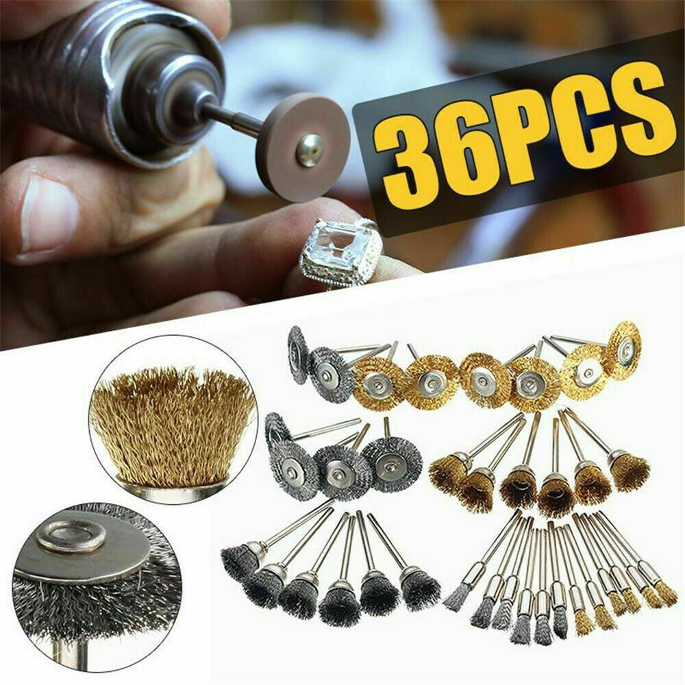 36pcs Brass Wire Wheel Cup Brush Set Use With Rotary Drill And Drills Tool 