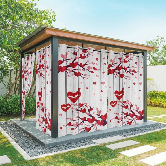 Outdoor Curtains for Patio Waterproof, Red Valentines Day Outdoor Privacy Panels Grommet, Red Love Heart Tree Vintage Blackout Outside Curtains for Porch/Cabana/Pergola/Gazebo 54"x108", 2 Panels