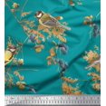 thumbnail image 3 of Soimoi Green Poly Georgette Fabric Black Berry & Yellow Sparrow Bird Print Fabric by the Yard 42 Inch Wide, 3 of 3