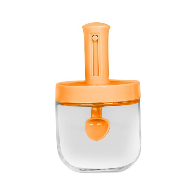 Caja de condimentos para tarro de especias con organizador de cucharas, tapa hermética, dispensador transparente, tazón de azúcar para pimienta, Naranja