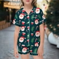 thumbnail image 2 of Weebloom Christmas Pajamas For Girl Boys Xmas Satin Silk Kids Short Sleeves 2 Piece Button Down Classic Shorts Nightwear Pjs Dark Green, 2 of 4