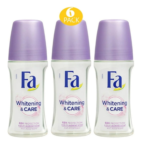 Fa Deodorant Roll-on, 1.7 Ounce Whitening & Care, Antiperspirant for Women - 50ml (6 Pack)