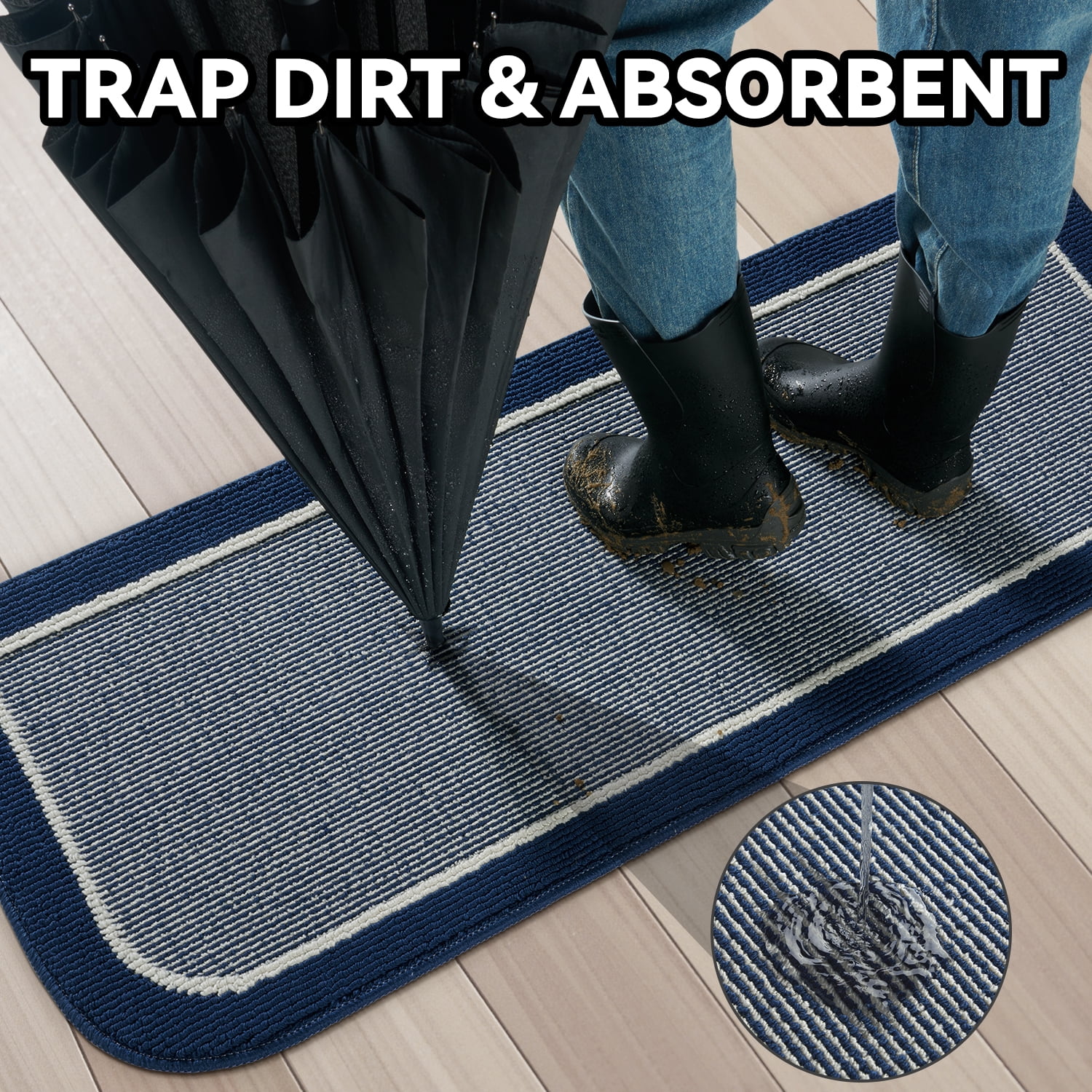 SIXHOME Door Mat Welcome Mat 20"x32" Non-Slip Front Door Mat Absorbent Low Profile Dirt Trapper Indoor Door Mat Ouside Entryway Rug Soft Machine Washable Floor Mat Blue
