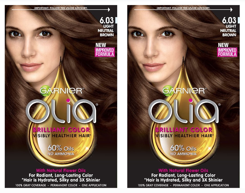 Garnier Olia Oil Powered Permanent Hair Color, 6.03 Light Neutral Brown,  2 Pack