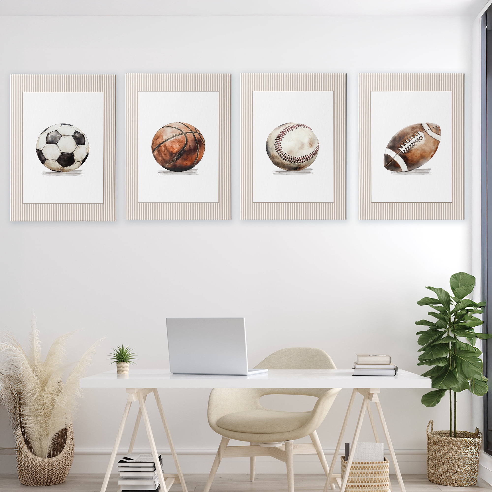 Stupell Industries Vintage Sports Beige Stripes 4 Piece Canvas Wall Art Set, design by Christine Simpson Art