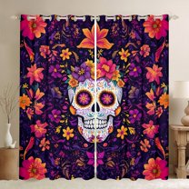 Manfei Boho Skeleton Skull Curtains Pack of 2 (42x84 Each) for Kids, Rustic Groovy Flower Curtains Blackout, Hippie Mandala Style Bedroom Curtains, Curtains and Drapes Room Decor