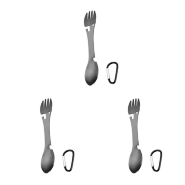 ziyahi Acier Inoxydable Multifonctions Spork Bouteille Ouvre-Bouteille Table Intégrée Camping Extérieur Argent Noir 3Set