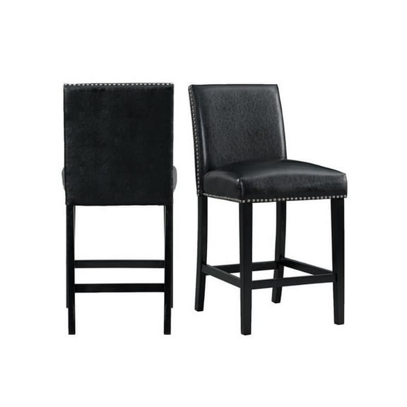 Home Square 2 Piece Faux Leather Counter Height Side Chair Set in Black
