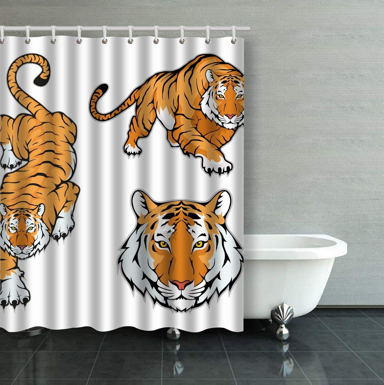 BPBOP Tiger Set Isolated On White Background Shower Curtain Bathroom
