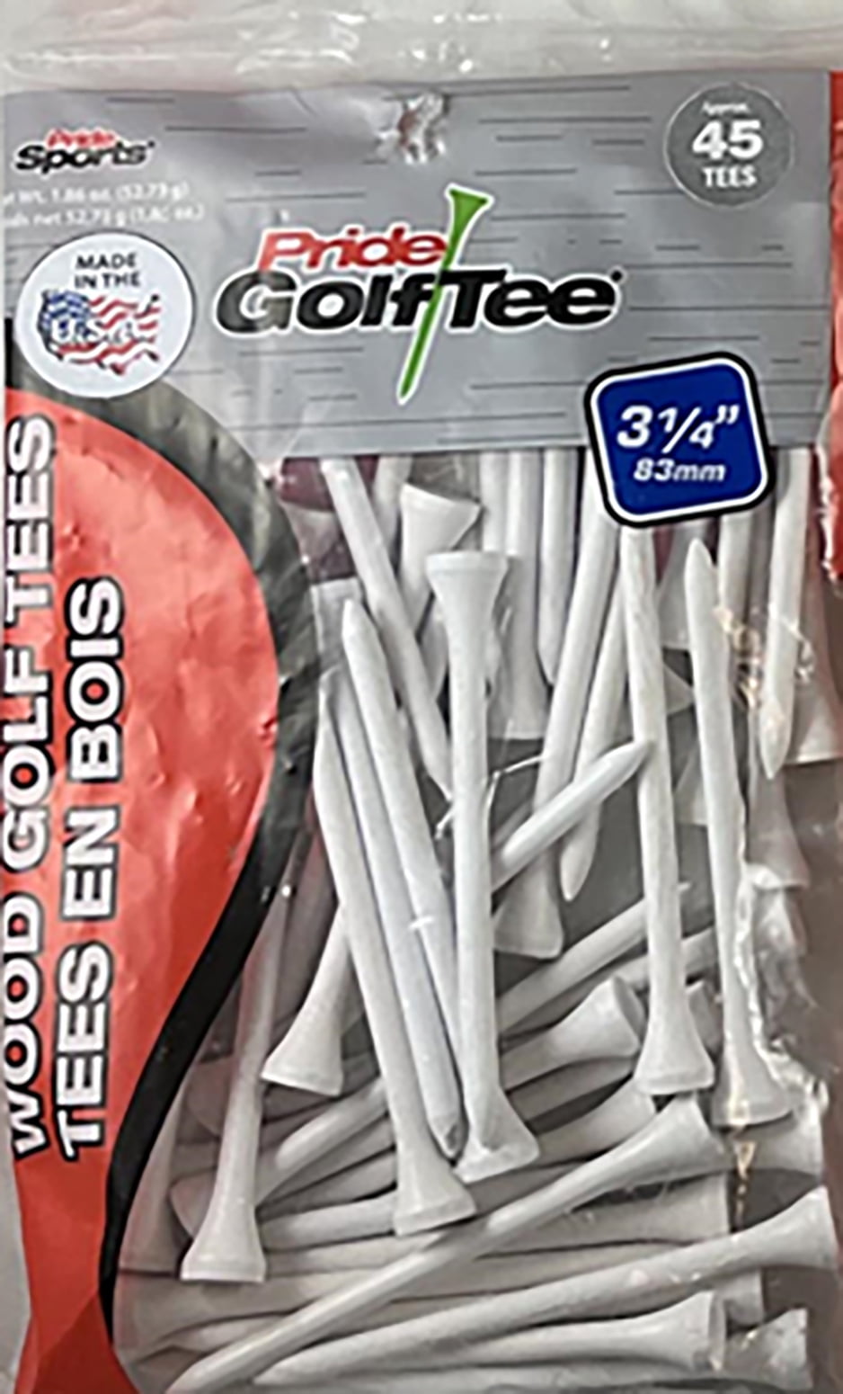 (2 pack) Pride Sports 3.25” White Hardwood Golf Tees – Classic Durable Wood Tees for Long Drives, 45 Count
